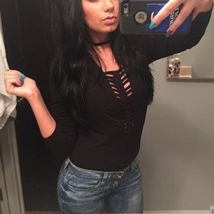 Black Stretchy Cut Out Long Sleeve